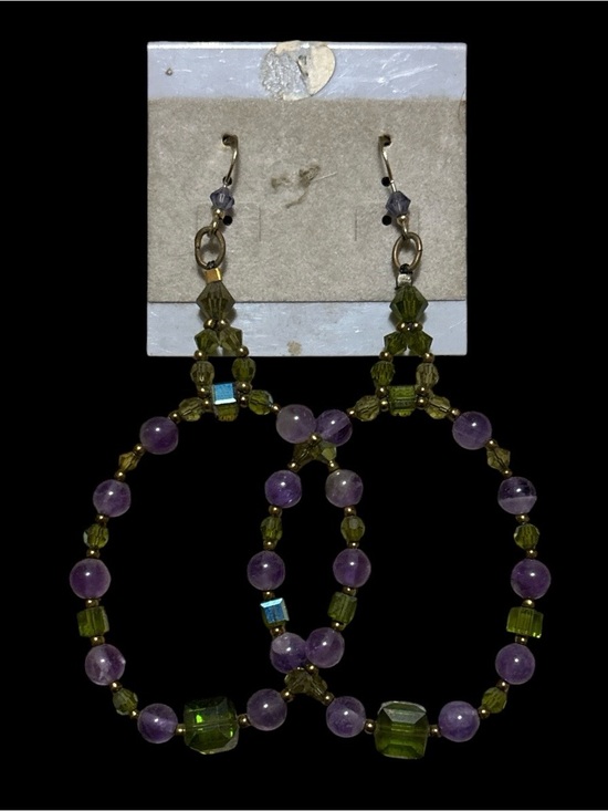 Jewelry - Handmade Olive Green and Amethyst Hoop Bead Earrings